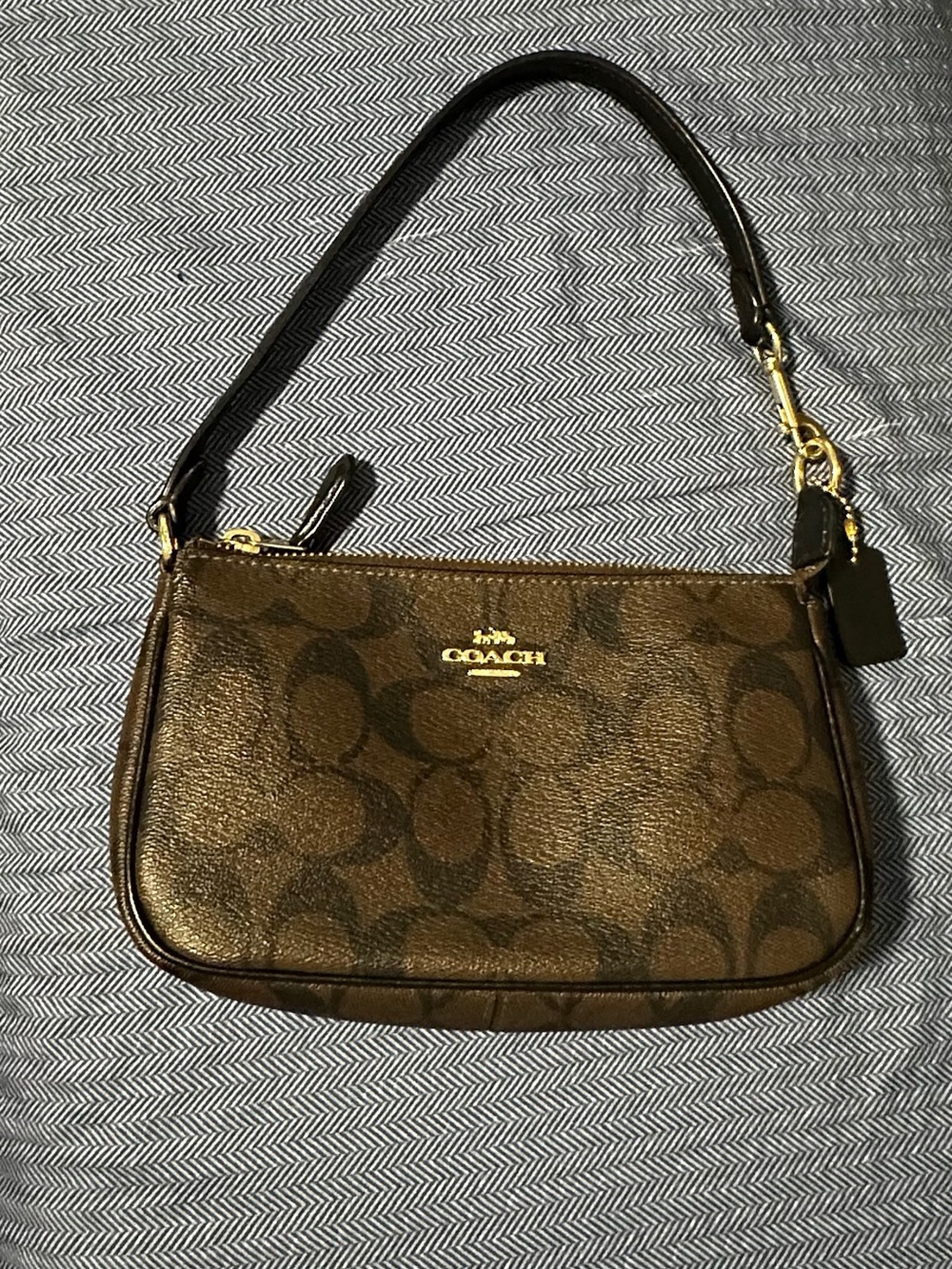 Coach Brown Signature Canvas Shoulder Pouch with Gold Hardware